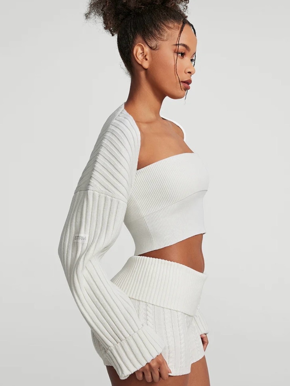 Better Be White Ribbed Off-Shoulder Bolero Sweater